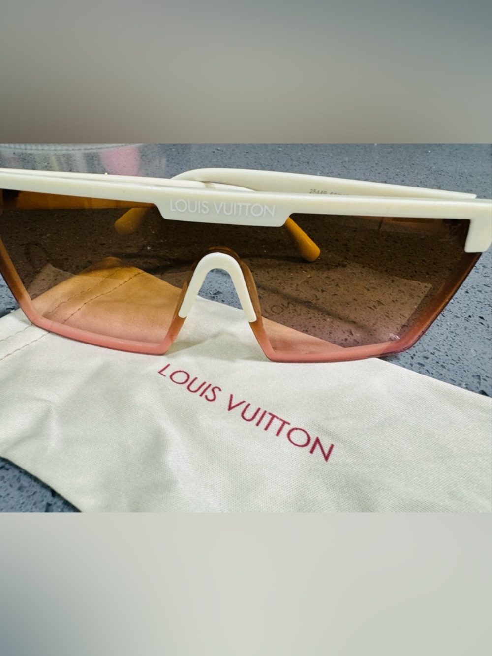Source Unknown Louis Vuitton White Frame Pink Gradient Lens Shield Sunglasses